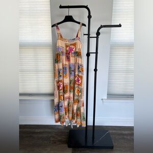 PAPER HEART Linen Blend Flower Stamp Print Maxi Sundress size XS
